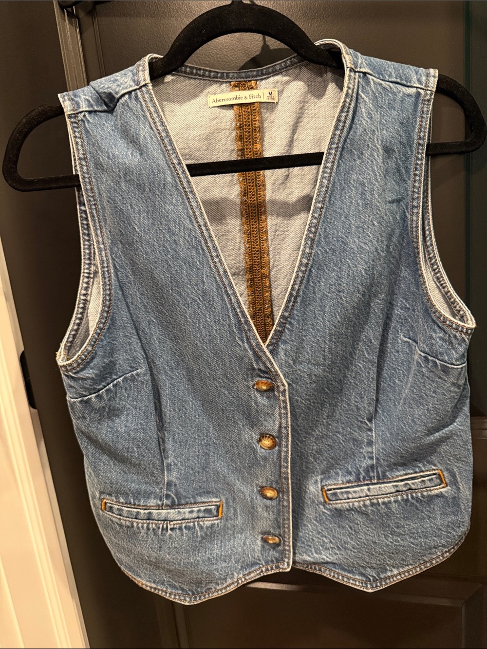 Abercrombie & Fitch Light Blue Denim Button Vest